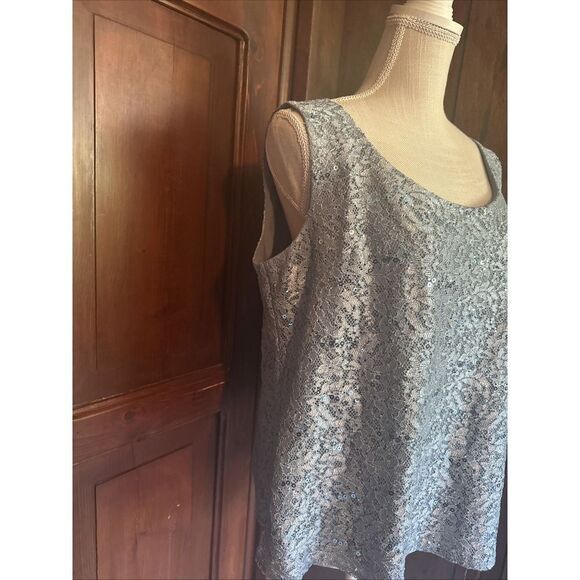 R+M Richards Turquoise Sequined Lace  Jacket & Top Womens 14 Open Front - Picture 7 of 8